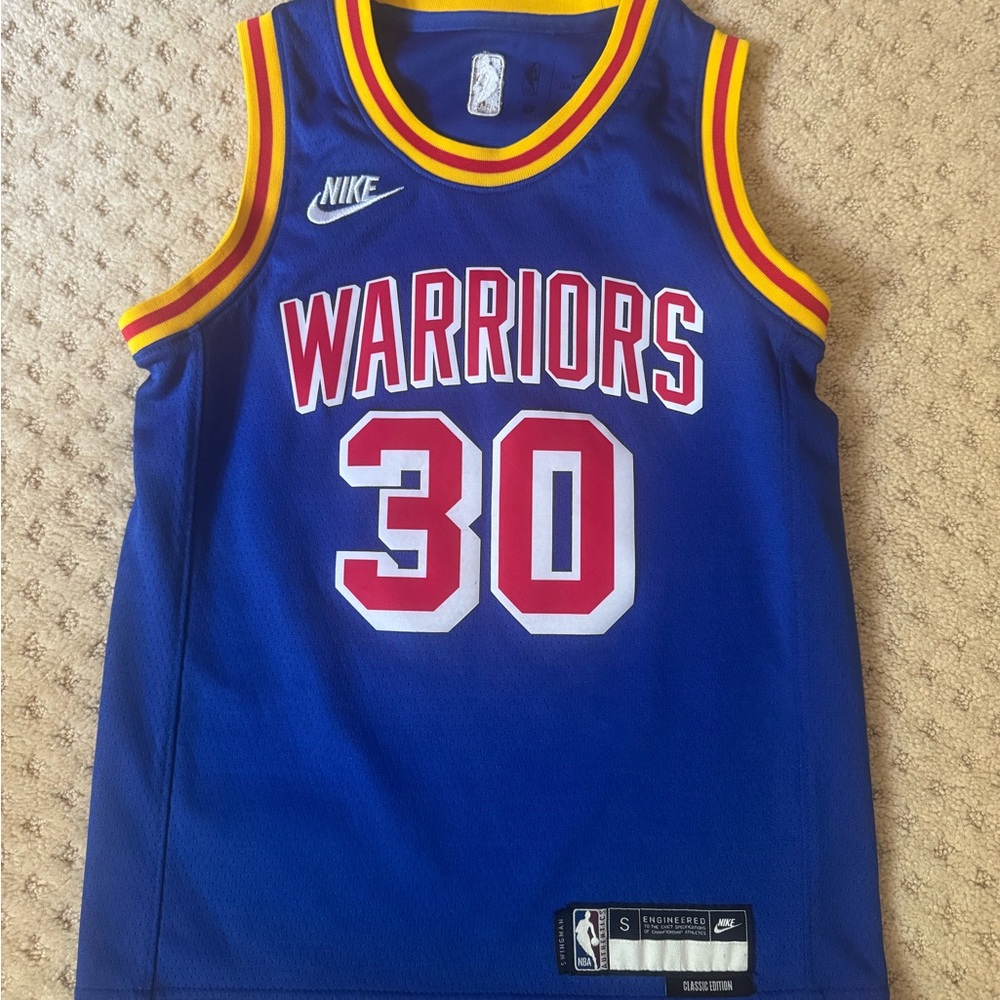Kids size Small Steph Curry Nike Blue Warriors Jersey with Red and Yellow Trim